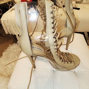 Steve Madden Beige Lace-Up Clear Panel Stiletto Heels